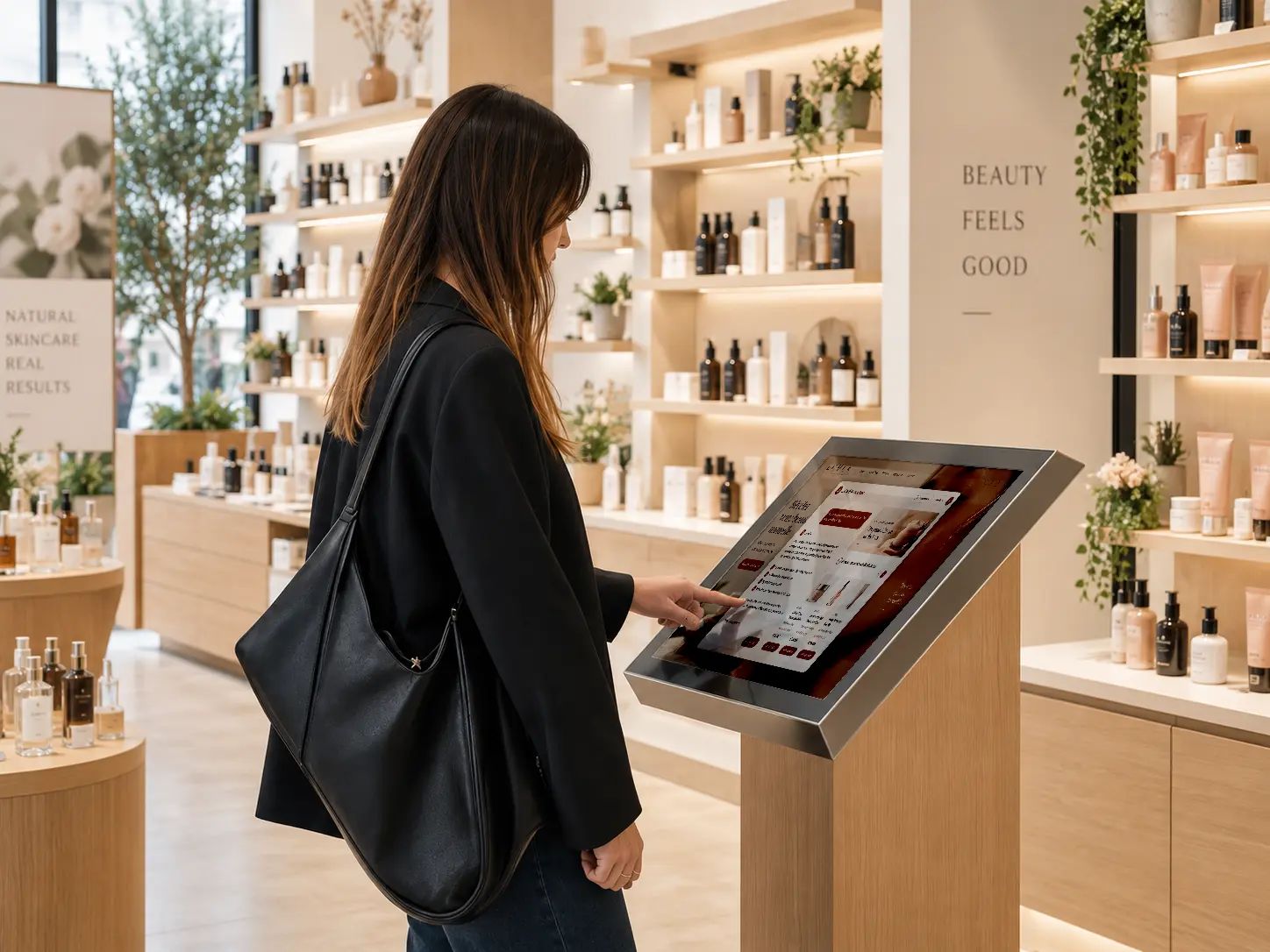 Un client utilise l’assistant sur une borne en magasin